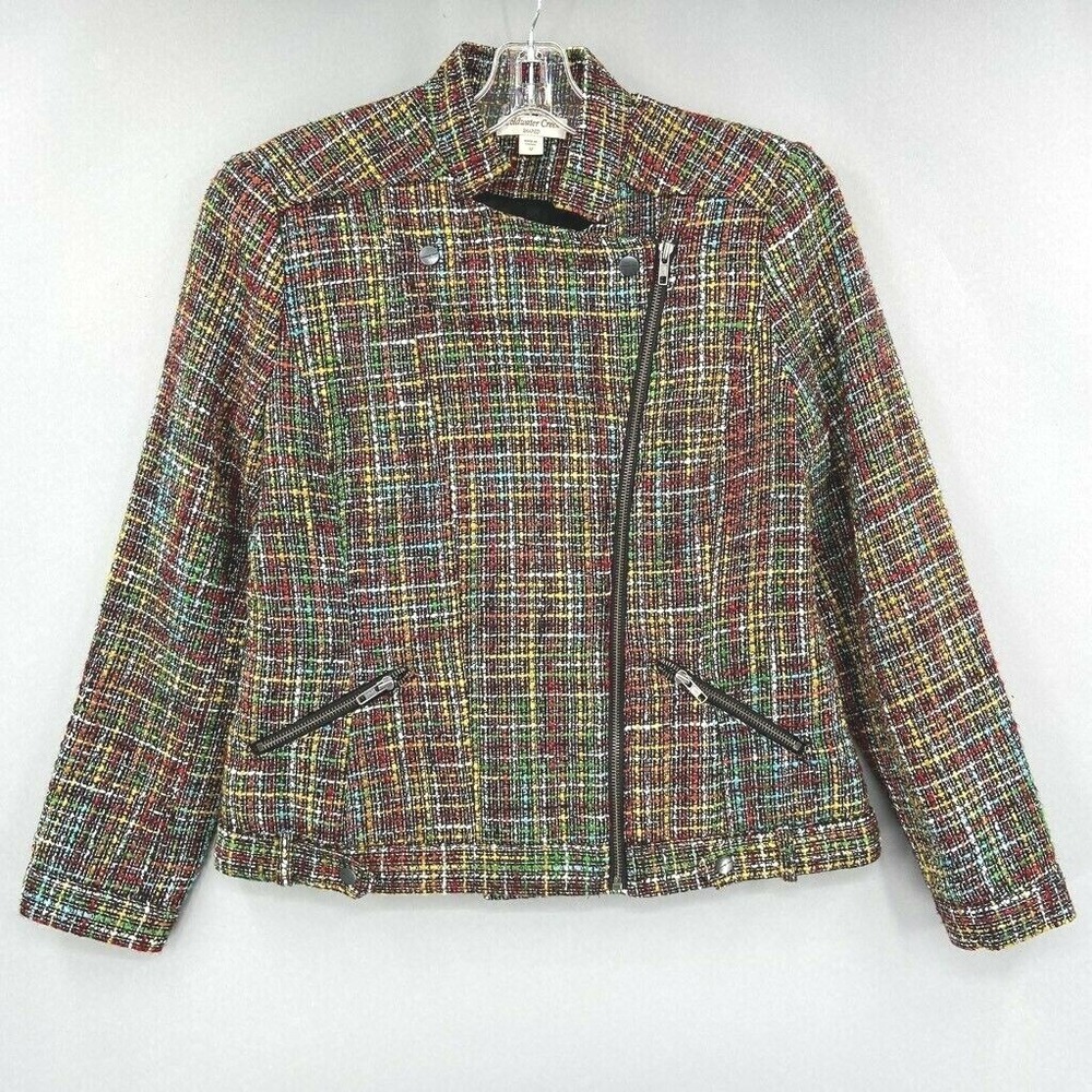 Coldwater Creek Jacket‎ Womens 1 Tweed Moto Multicolor Motorcycle Asymmetric Zip